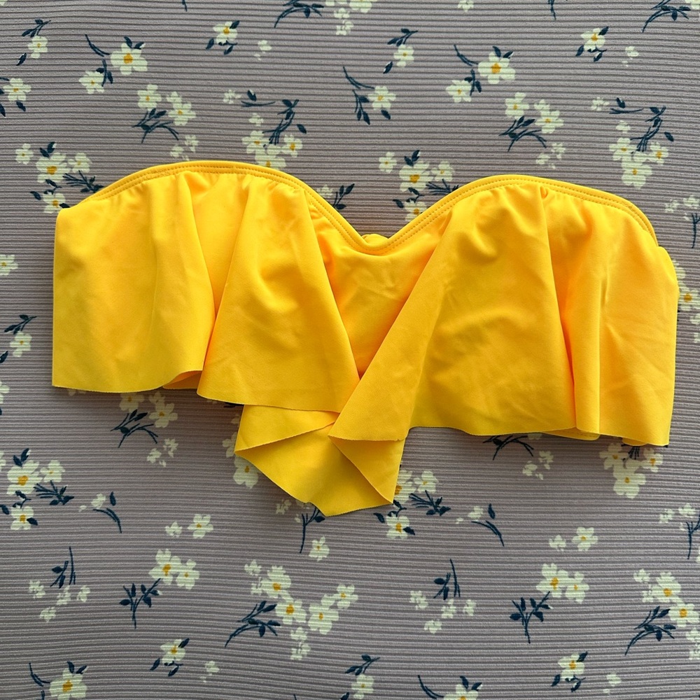 Bright Yellow Strapless fringe  Bikini Top
